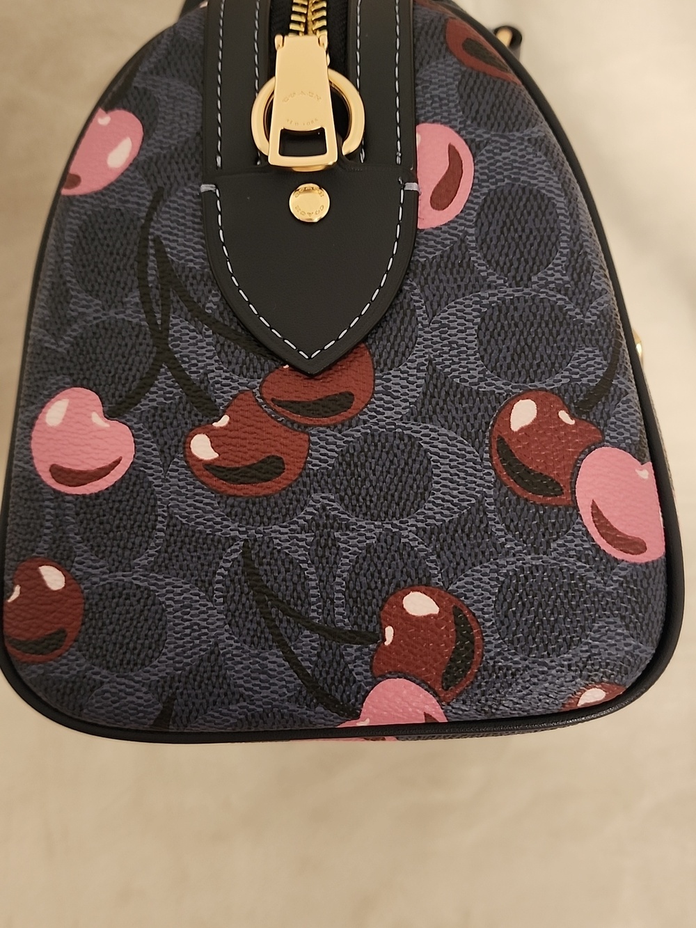 Coach Denim Signature Cherry Print Satchel - Picture 5 of 6